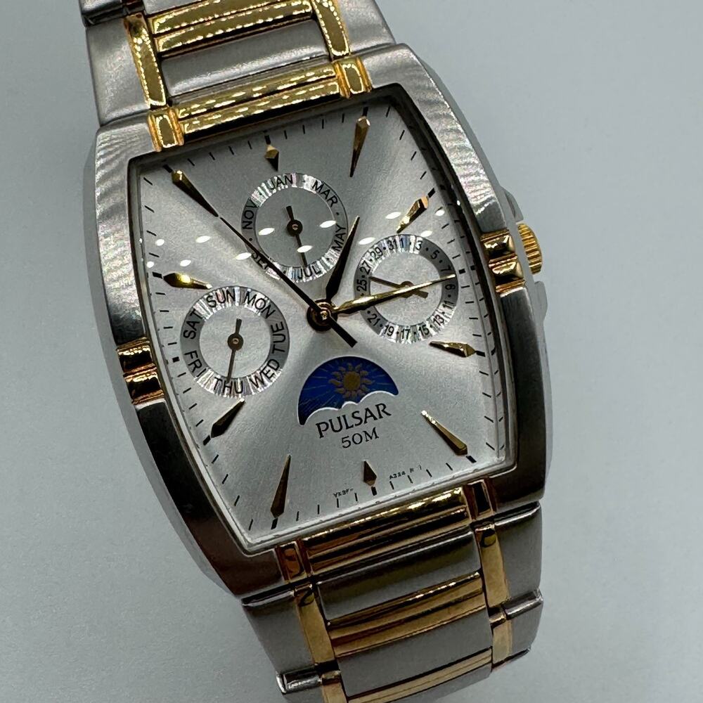Pulsar By Seiko Moon Phase Triple Calendar Japan Quartz Watch VX3F-X002 Steel